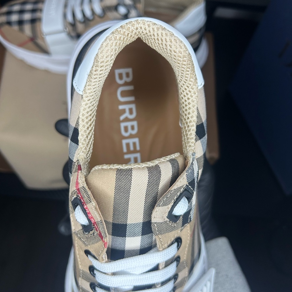 Burberry Checkered Sneakers - White and Tan - Picture 6 of 8